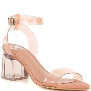 Gianni Bini Pink / Clear New Skool Vinyl Ankle Strap Block Heel Dress Sandals